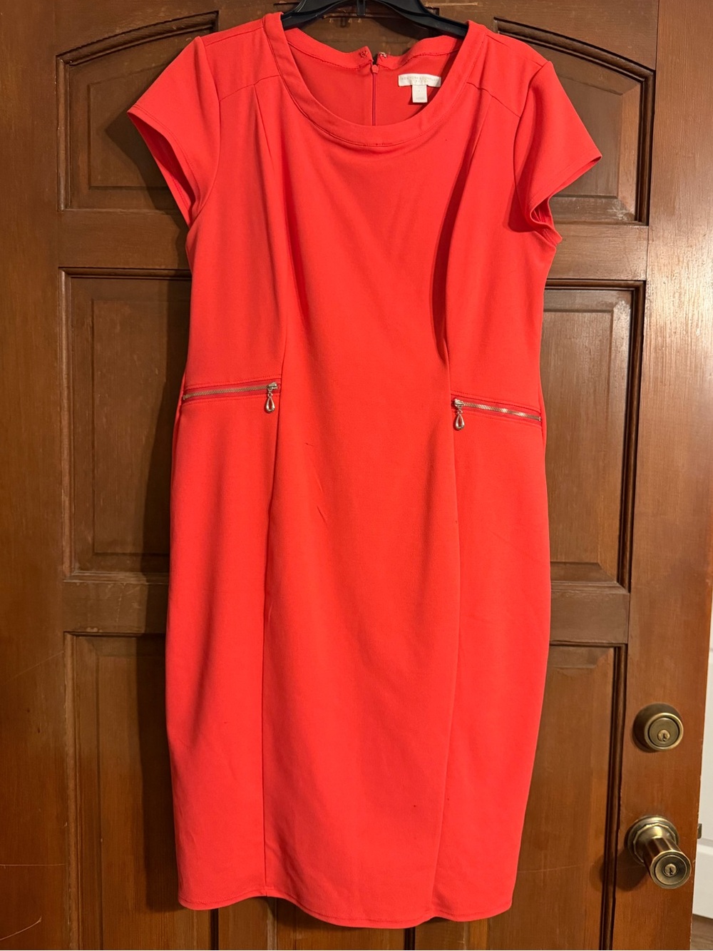 New York & Company Coral Zip-Pocket Cap-Sleeve Midi Dress